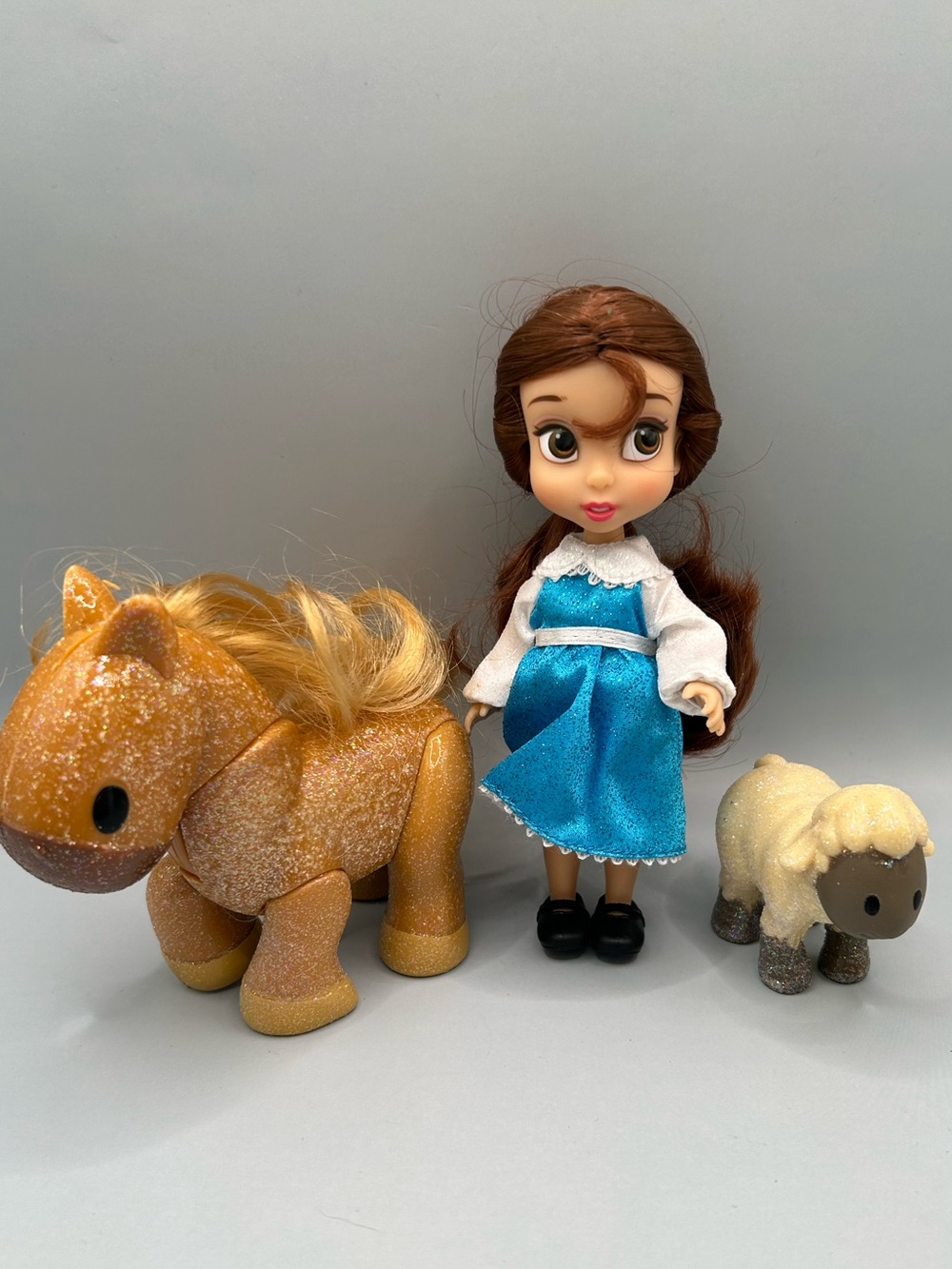 Disney Parks Animators Collection Belle Mini Doll 5” glitter horse sheep lot